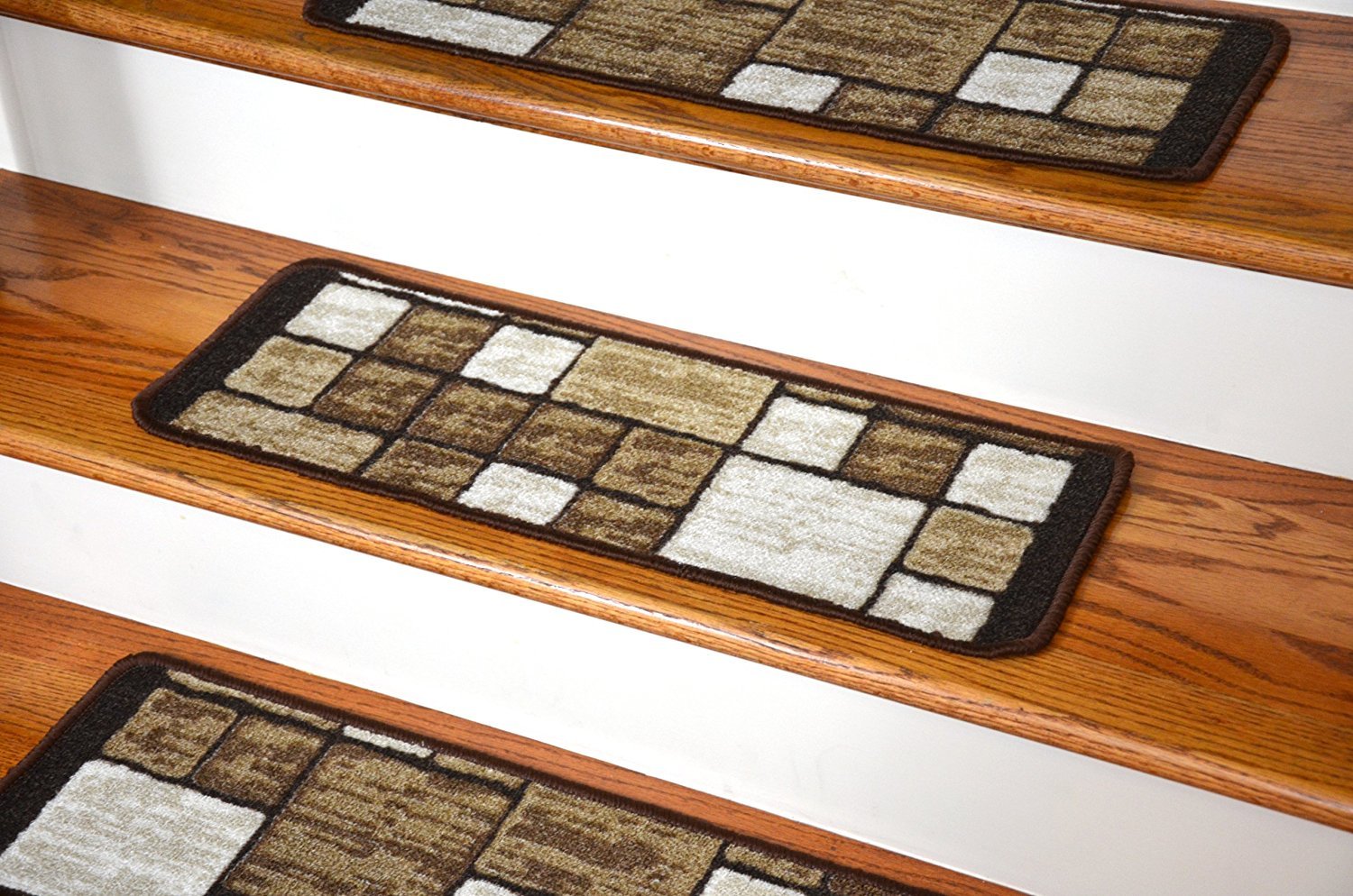 Washable Carpet Stair Treads Hop Scotch Beige Staircase Step Treads Industrial