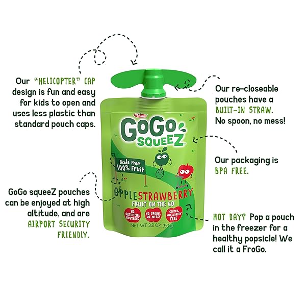 GOGO SQUEEZ APPLESAUCE AND FRUIT PUREE, APPLE STRAWBERRY, 3.2 OZ (PACK OF 4), UNSWEETENED FRUIT SNACKS FOR KIDS, GLUTEN FREE, NUT FREE AND DAIRY FREE, BPA FREE POUCHES (PACKAGING MAY VARY)