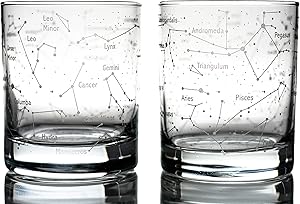 Greenline Goods Whiskey Glasses &ndash; Northern Summer Sky & Constellations (Set of 2) &ndash; Etched 10 Oz Tumbler Gift Set - Old Fashioned Rocks Wisky Glass