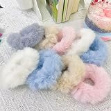 KEYRI 10 Pieces Plush Hair Scrunchies for Women Girls White Pink Blue Grey Khaki view 4