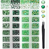 AUREHEN 15000PCs 2-6MM Green Series Resin Flat Back Rhinestones, Round Non Hotfix Jelly & Silver Bottom Resin Rhinestones Nail Gems Stones with Tweezer & Picker Pen for Nail Art Tumblers & DIY Crafts