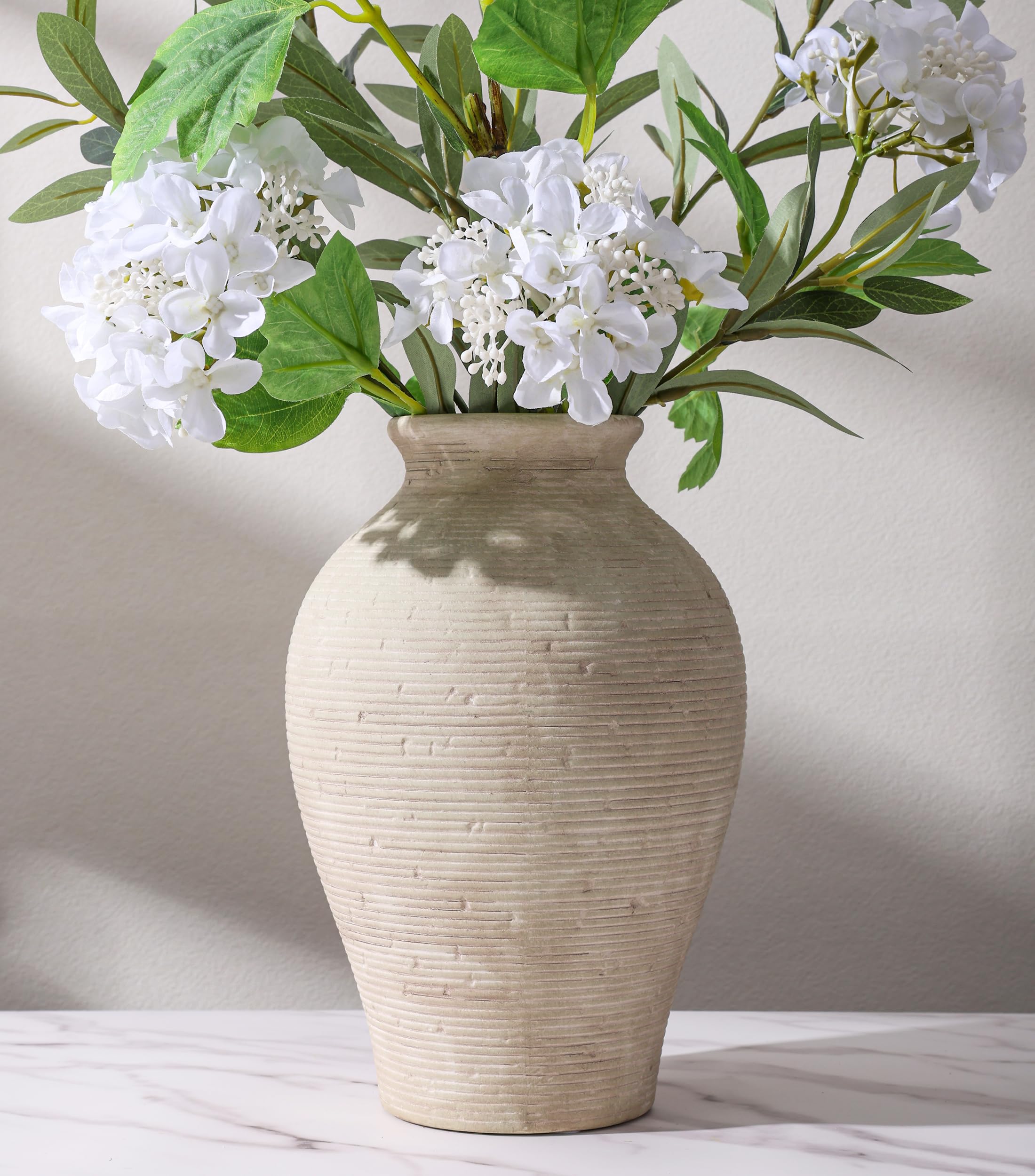 Photo 1 of Ceramic Flower Vase Home Decor, 9 in Farmhouse Table Vases Rustic Vintage Living Room Kitchen Bedroom Pottery Decorative Vases for Flowers House Book Shelf Office Coffee Desk Dining Entryway, Retro