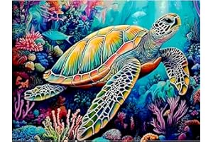 DIYDECORFUN Sea Turtle Diamond Art Painting Kits for Adults,5D Turtle Diamond Art Kit for Beginners,Full Drill Rhinestones Animal Dots Gem Art Painting DIY Craft Kits for Home Decor 16x12Inches