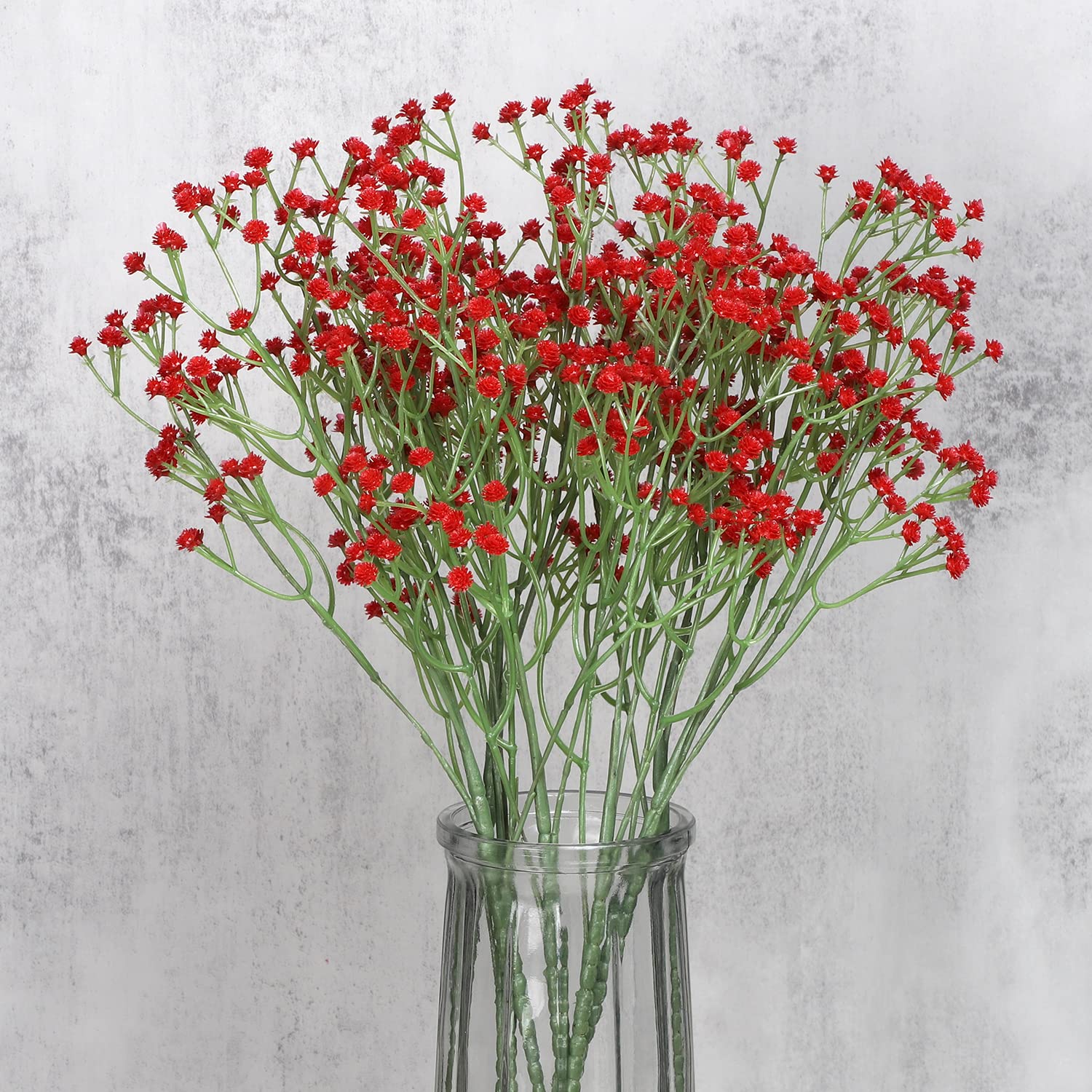 huaao 7 Pieces Artificial Flowers Gypsophila Gypsophila Artificial Bouquet Fake Artificial Plants for Wedding Bridal Bouquets Flower Arrangement Hotel Living Room Party Decor, Red