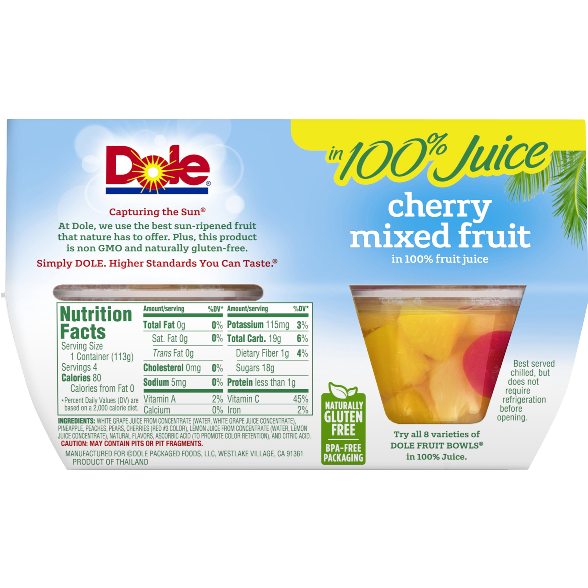 Dole Bowls, Cherry Mixed in 100% Fruit Juice, 4 Ounce (Pack of 4) - Image 3