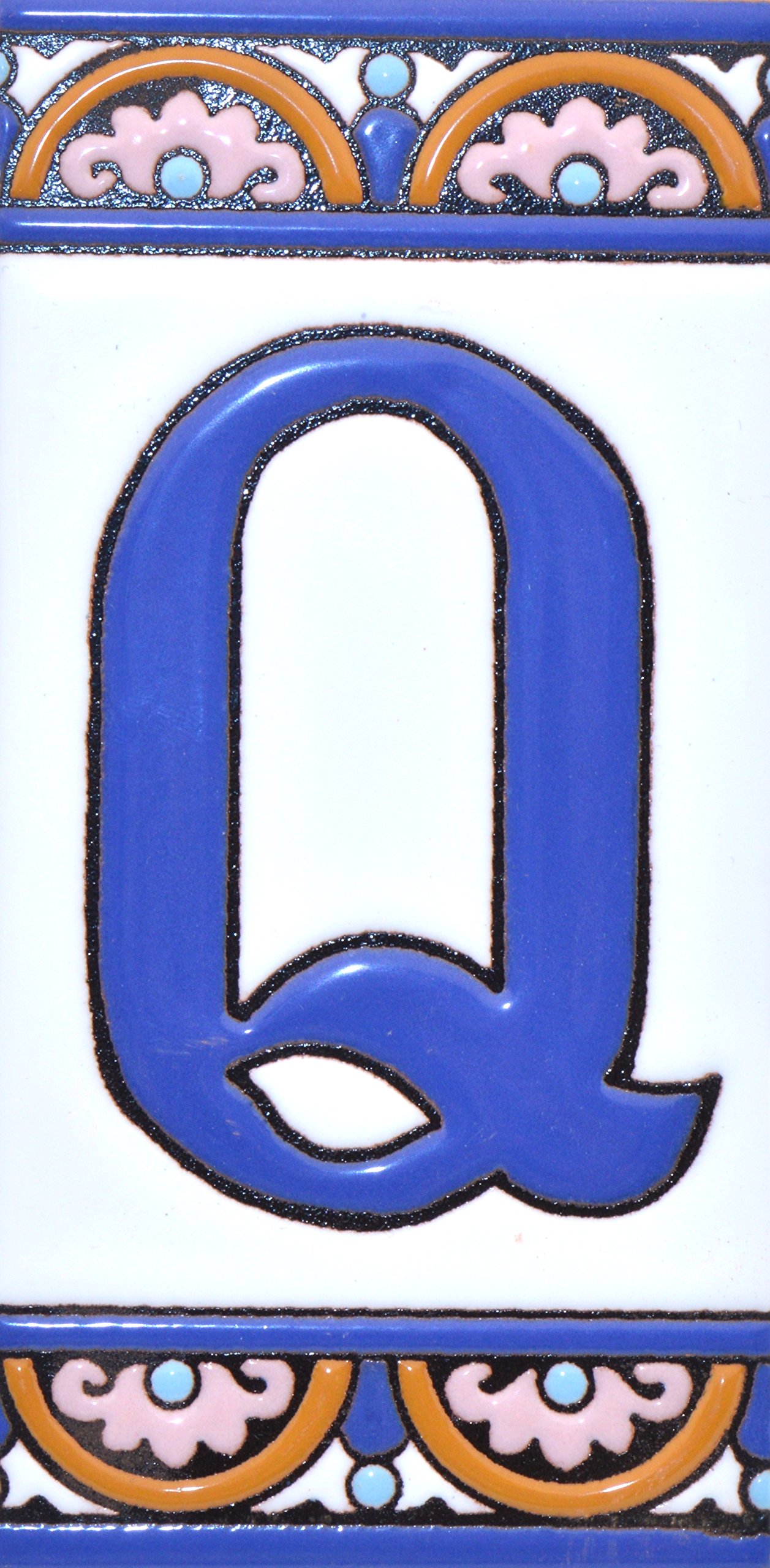 House letters 6 inch. Handpainted house letter tiles for signs, addresses and names. Address numbers for houses. House address numbers and letters. Design ARCO GRANDE 5,86" x 2,91" (LETTER Q)