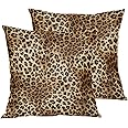 Brown Leopard Throw Pillow Cover - 2 Pcs Cheetah Pillow Case 18x18 inch Cotton Soft Animal Print Pillows Covers Decorative Cushion Cover for Home Couch Bed Sofa Double Side Printed