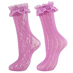 MKYSZLT Purple Lace Socks for Women,Ruffled Frilly