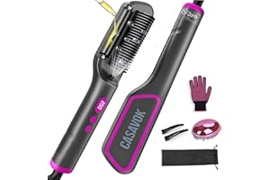 CASAVOK Hair Straightener Brush with Negative Ion,3 IN1 Hair Straightening Brush with Essential Oil Infusion,Brush Straightener for Women,Dual Voltage for Travel, Anti-Scald,9 Digital Temp-Setting