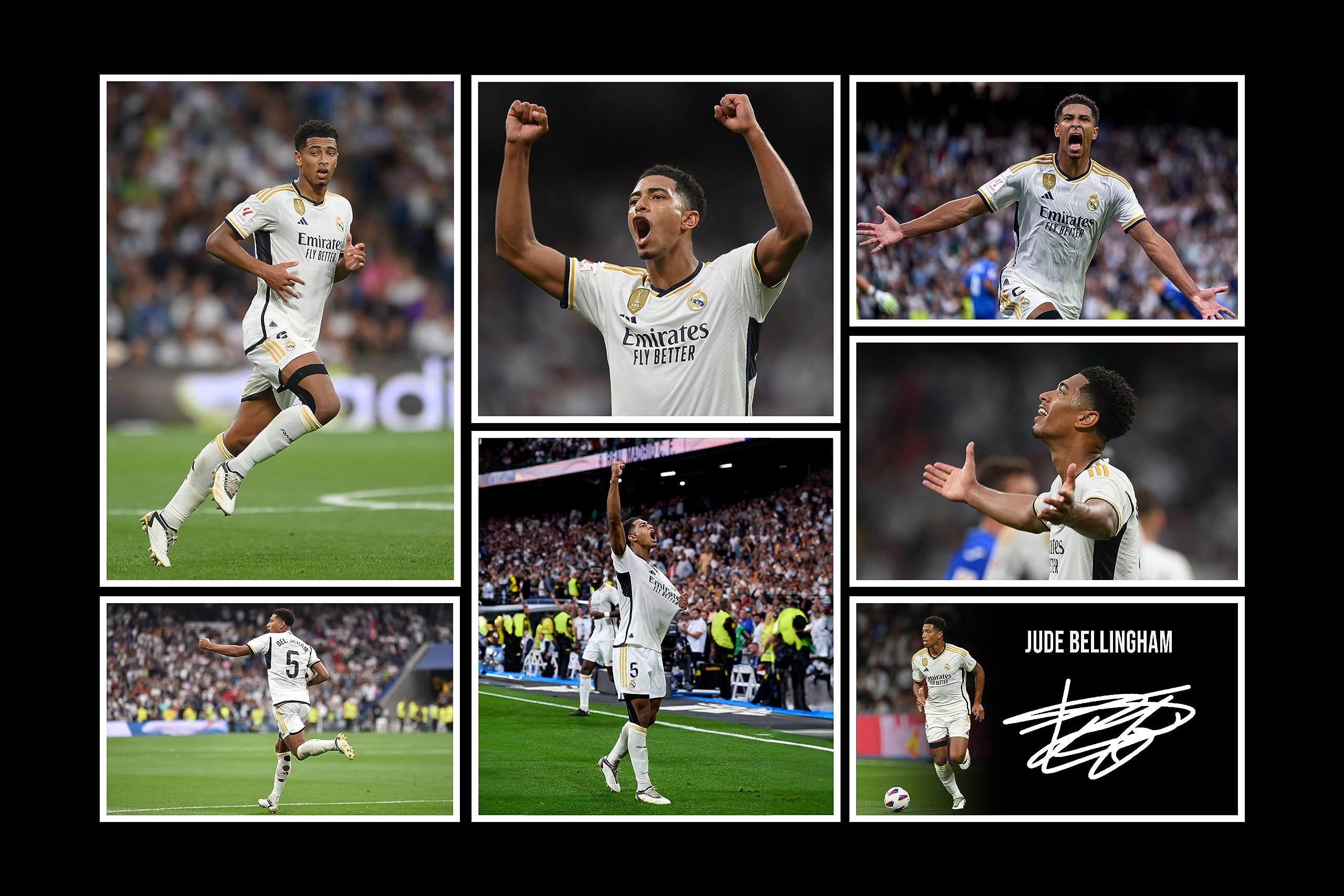 RJR PRINTS Jude Bellingham - Rea Madrid Signed 12x8 Inch Montage Photo With Print Pre Printed Signature Autograph Football Gift