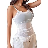 Avidlove Mesh Tops for Women Sheer Cami Camisole Top Ruched Mesh Tank Top Drawstring Asymmetrical Hem