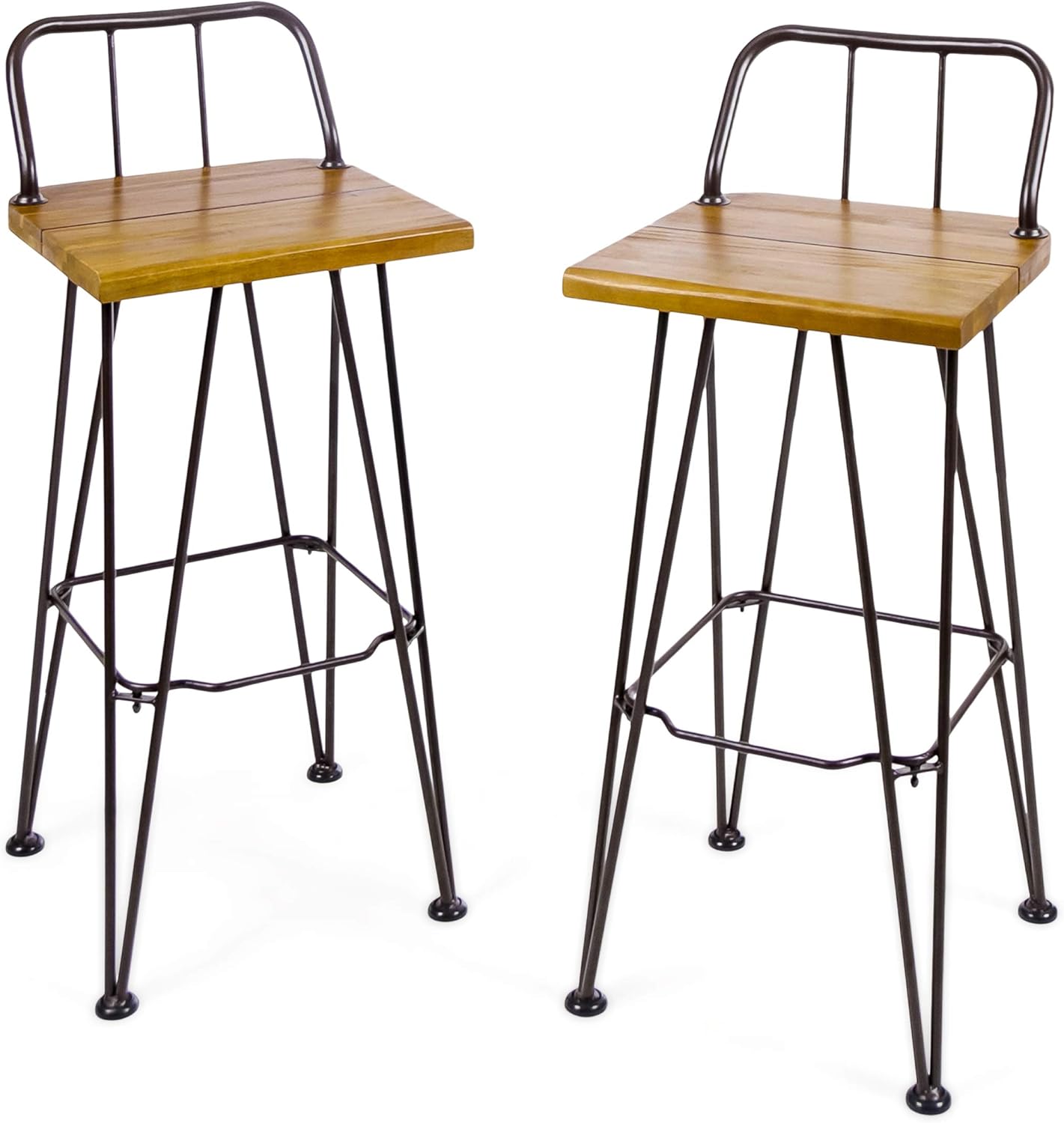 Christopher Knight Home Denali Outdoor Industrial Acacia Wood Barstools with Finished Iron Frame, 2-Pcs Set, Teak Finish / Rustic Metal: Garden & Outdoor