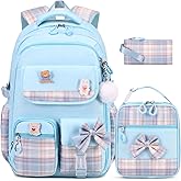 ACESAK Girls Backpack - 3PCS Backpack for Girls Cute School Backpacks for Girls Kindergarten Elementary Preschool Middle Kids School Bags with Lunch Box Pencil Case Set (Blue)