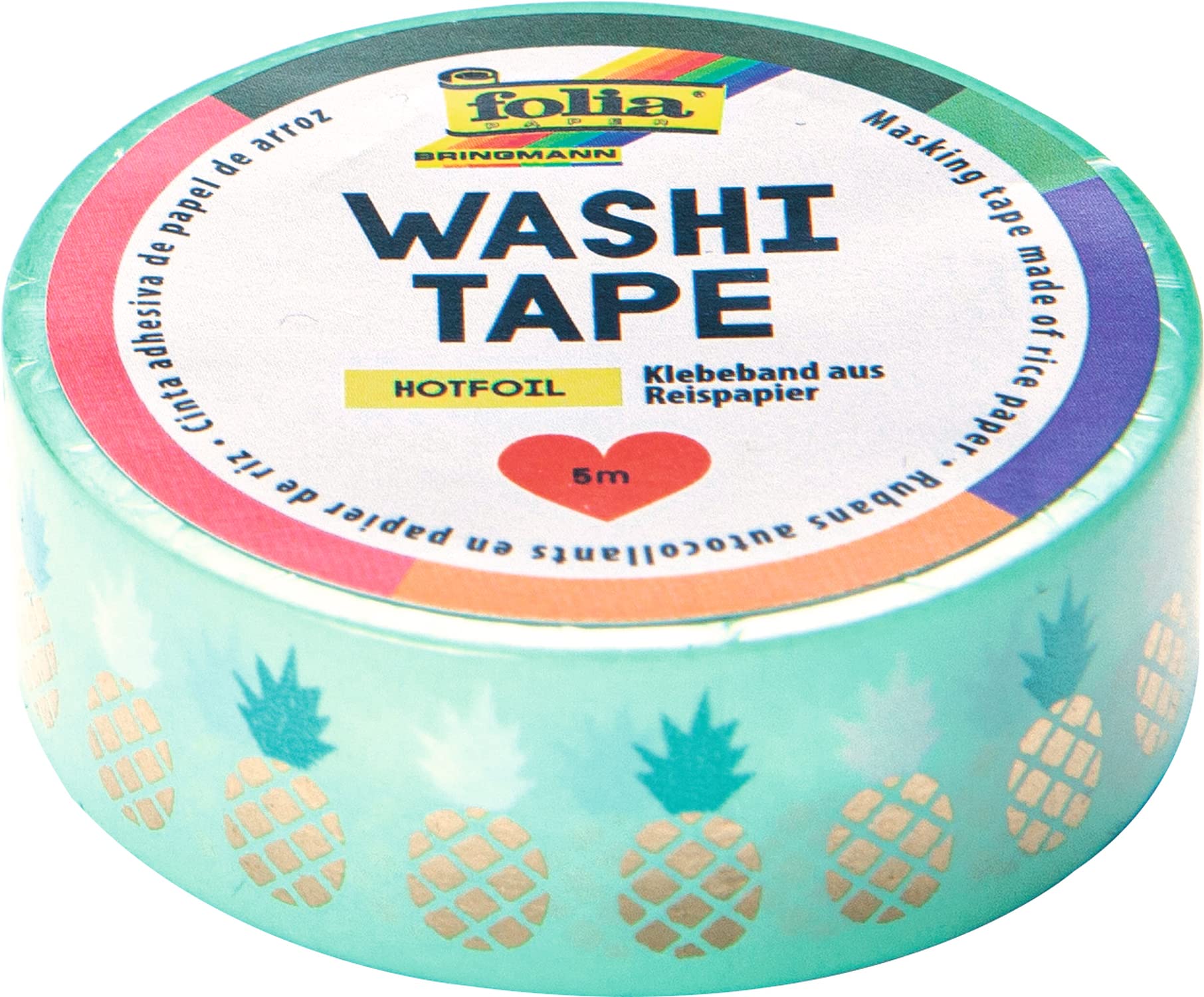 folia 26110 Washi Masking Tape Hot Foil Gold Pineapple, 5 m X 15 mm