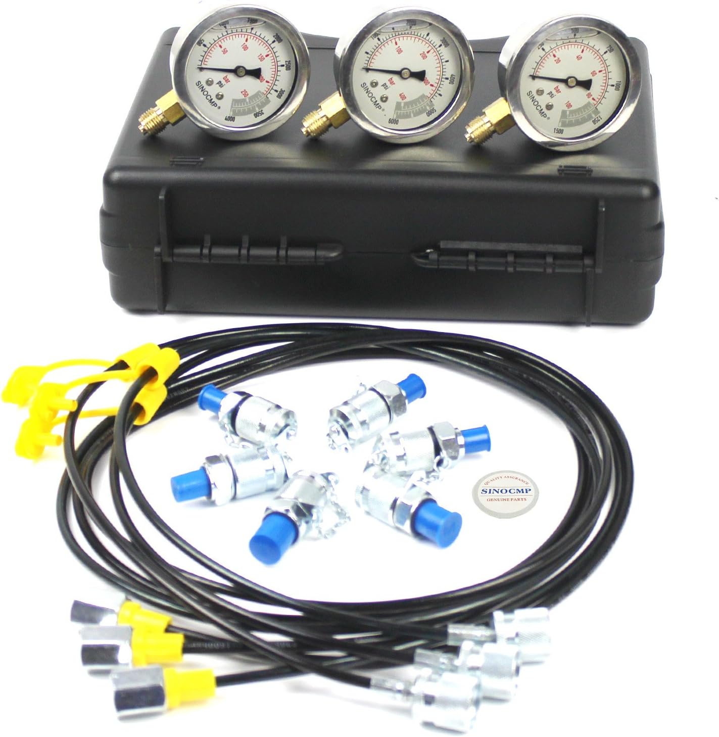3 150cm long Test Hoses and 3 Pressure Gauges 11 Couplings SINOCMP