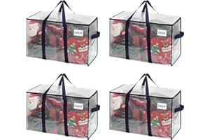 VENO 4 Pack Moving Bags and Large Christmas Storage Bins with lids. Alternative to Moving Boxes, Packing Supplies for College. Extra Large Heavy Duty Totes for Packaging (Clear, 4 Pack)