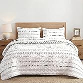 DURLENGEN 3Pcs Quilt Set California King Size,Soft Microfiber Lightweight Bedspread,Bohemian Design Geometric Pattern Coverlet for All Season Layering (112x104 inches, Boho White)