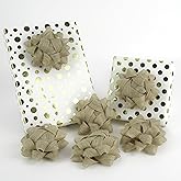 AIMUDI Burlap Bows for Gift Wrapping 4.5'' Burlap Gift Bows Self Adhesive Bows for Presents Baskets Birthday Party Holiday Baby Shower Wedding Decorations - 6 Counts