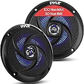 Pyle Waterproof Rated Marine Speakers - 4'' 2 Way Off-Road Vehicles & Weather Resistant Outdoor Audio Stereo Sound System w/ LED Lights, 100W Power, & Low Profile Slim Style, Pair, Black