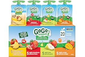 GoGo squeeZ Fruit Sauce Variety Pack, Pineapple Passion Fruit, Strawberry, Pear, Mango, No Sugar Added. 90g per pouch, Pack o