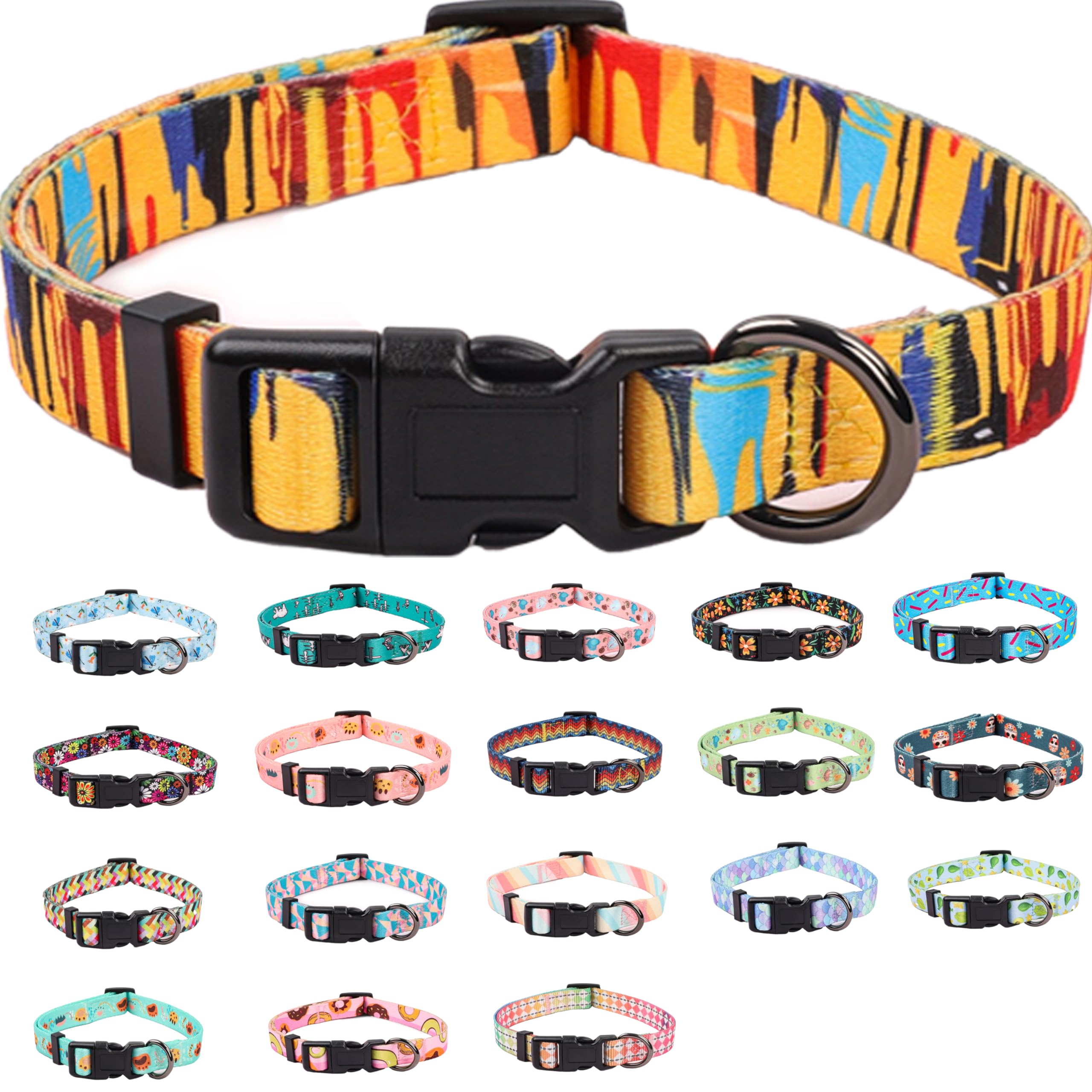 COSYHOMELONDON Dog Collar for Small Dogs, Cute Small Medium Large Dog Pet Collar, with Floral Patterns, Soft Adjustable for Boy Girl Female Male Puppy Dog Collar (Geometric, m)