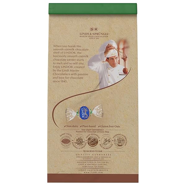 LINDT LINDOR OATMILK DARK CHOCOLATE CANDY TRUFFLES, NON-DAIRY CHOCOLATE TRUFFLES WITH SMOOTH, MELTING TRUFFLE CENTER, 5.1 OZ.
