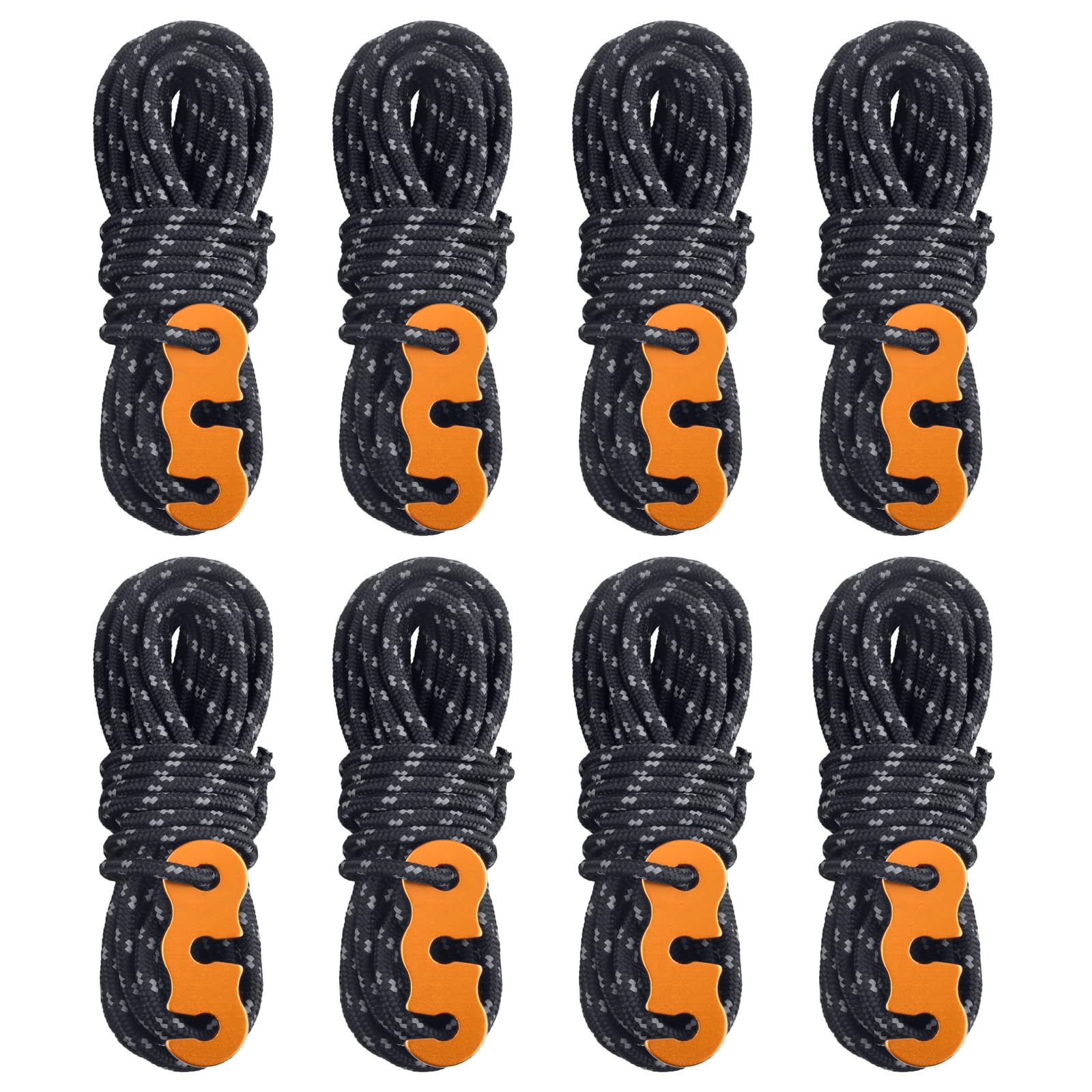 TRIWONDER Guy Ropes 3mm Paracord Reflective Cord Guyline Nylon Rope with Tensioners for Outdoor Camping Hiking Awning Tent (Black - 8 Pcs)