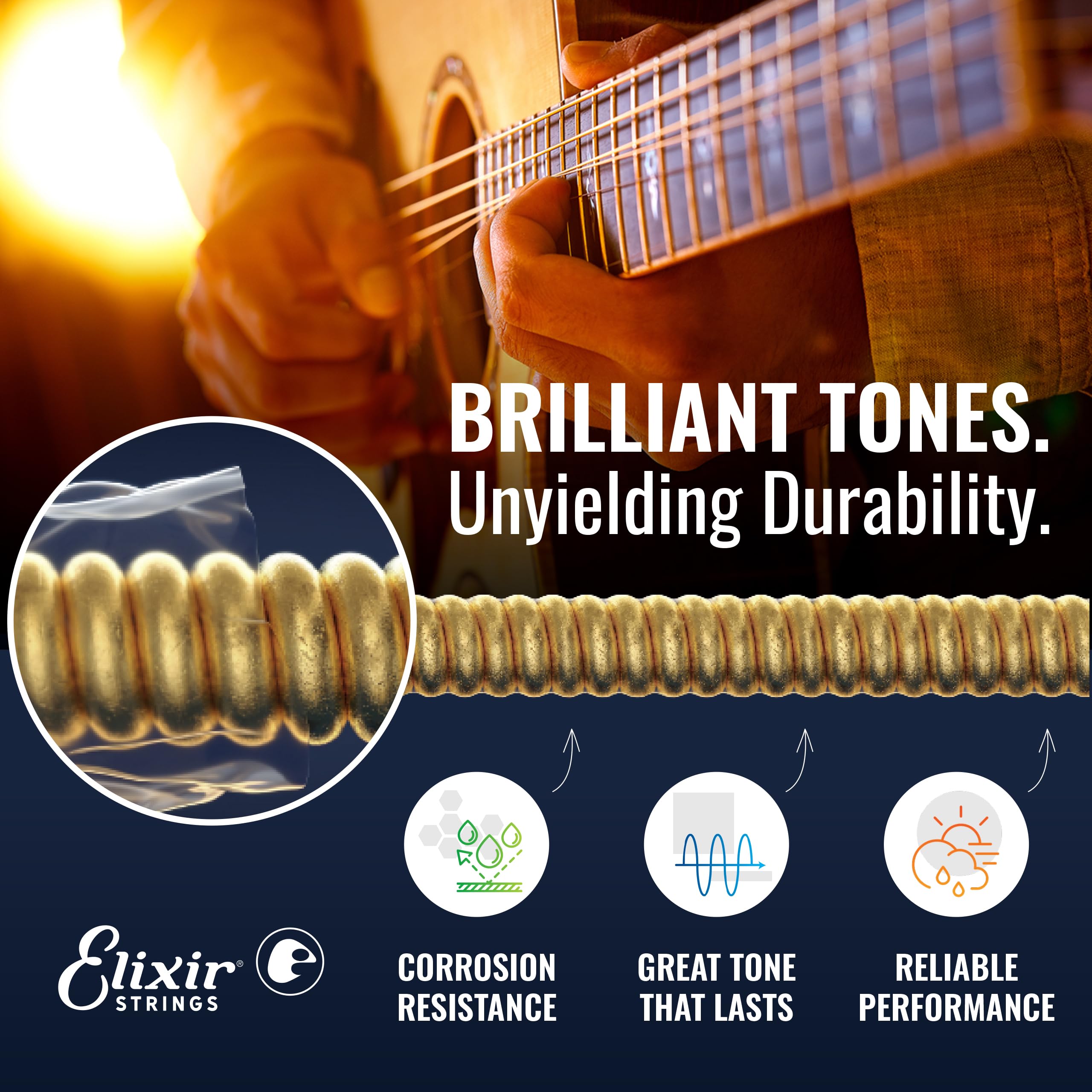 Elixir Strings - Acoustic 80/20 Bronze with NANOWEB Coating - Light Guitar Strings (.012-.053)