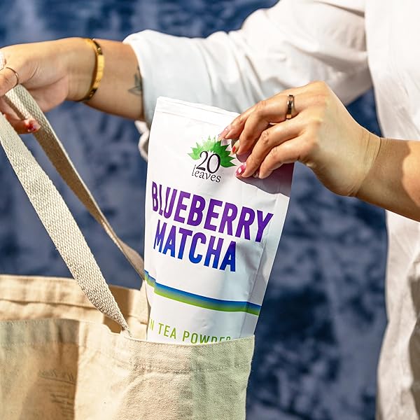 JAPANESE BLUEBERRY SWEET MATCHA POWDER WITH SPIRULINA – SWEETENED GREEN TEA POWDER – BARISTA CAFE STYLE BLEND FOR LATTE – 1LB POUCH – 16OZ – 1 PACK