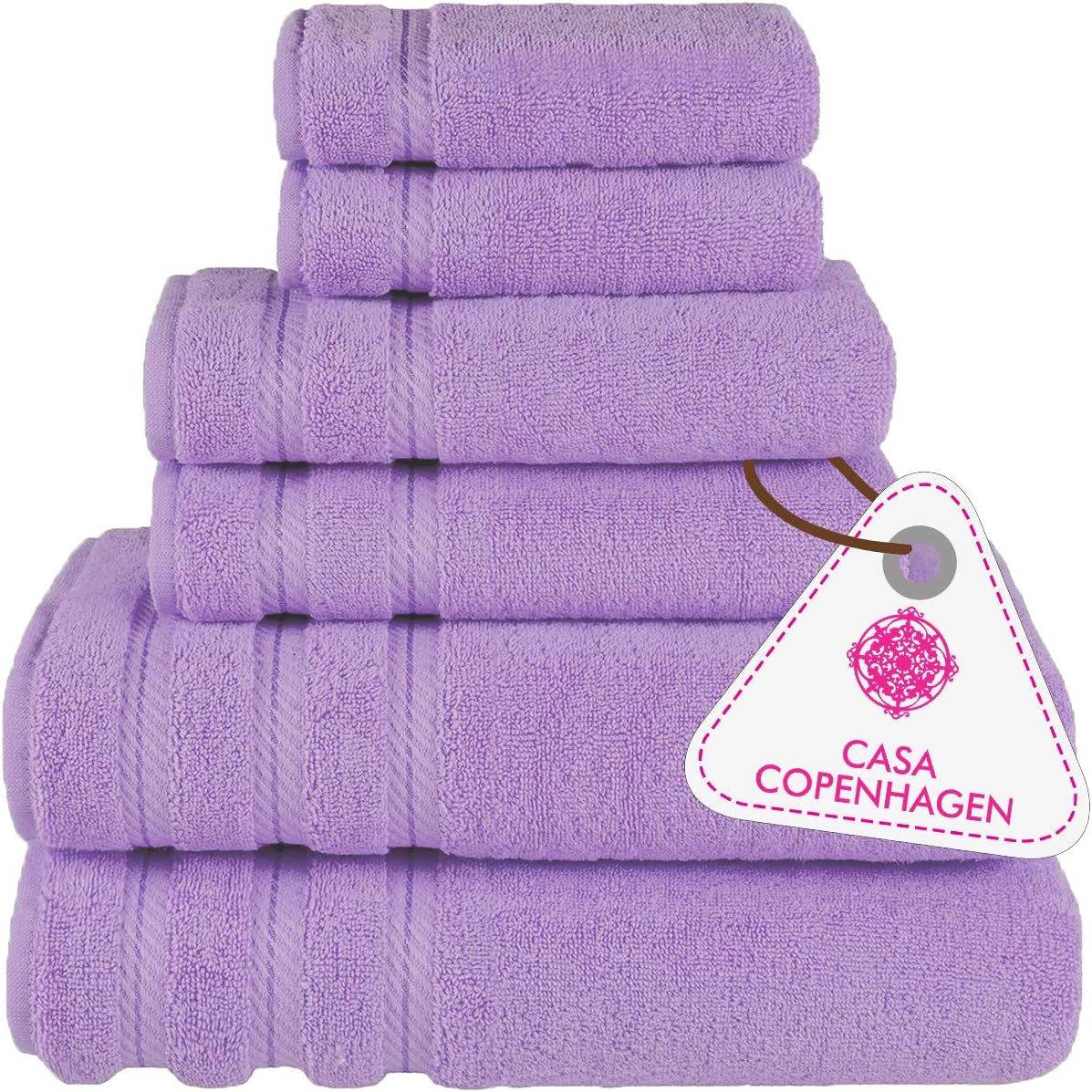 CASA COPENHAGEN Denmark Soft Linen Premium, 6 Piece Kitchen and Bathroom Egyptian Cotton Towel Set, [Worth $72.95] -"Purple Rose (2 King Size Bath Towel, 2 Hand Towels, 2 Face Towels, 2 Face Towels: Home & Kitchen