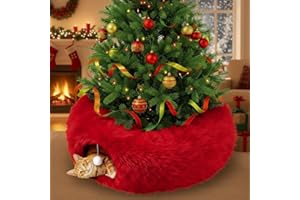 Thyle Christmas Cat Tunnel Bed 3ft x 3ft x 9.8in Under Christmas Tree for Indoor Cats Xmas Pet Donut Tunnel with Washable Cushion Foldable Round Pet Toy for Small Animals Kitten(Burgundy)