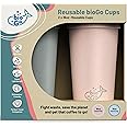 bioGo Reusable Coffee Cups - Faded Pink & Pastel Gray - 16oz x 2 - Microwave & Dishwasher Safe - Perfect for Couples - To Go Cups Dishwasher Safe - Microwavable Cups with Lids