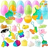 JOYIN 24 Pcs Prefilled Easter Eggs with Assorted Toys, Filled with Mochi and pop Bubble Keychains, Easter Stuffed Toys for Kids to Egg Hunt, Kids Basket Stuffers, Party Favor, Classroom Prize