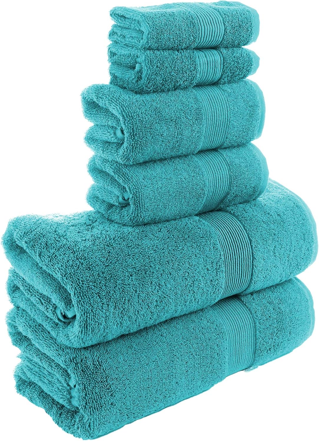 TURKUOISE TURKISH TOWEL Premium Turkish Cotton Double Border Towel Set - Eco Friendly,Bath Towels, Hand Towels, Wash Clothes (Wide Border-White, 6): Home & Kitchen