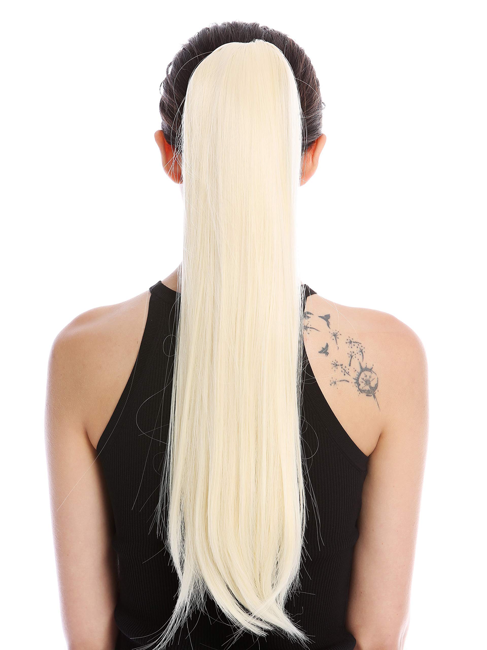 WIG ME UP - YZF-1094S-613 Hairpiece ponytail (comb & ribbon wrap-around system) extension pigtail very long (24inch) straight smooth bright blond