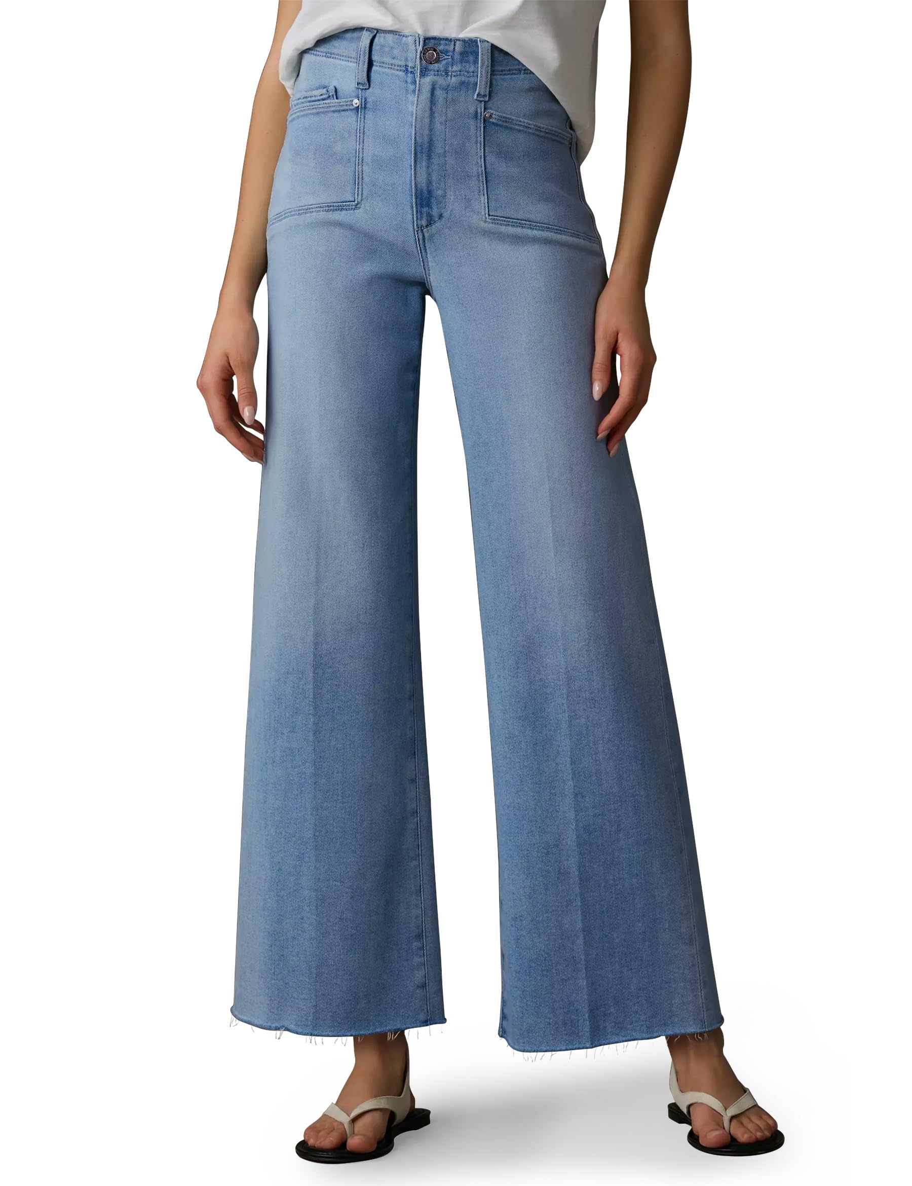 PHISOCKAT High Waisted Wide Leg Jeans for Women Stretchy Baggy Jeans Trendy Denim Pants with Pockets Light Blue