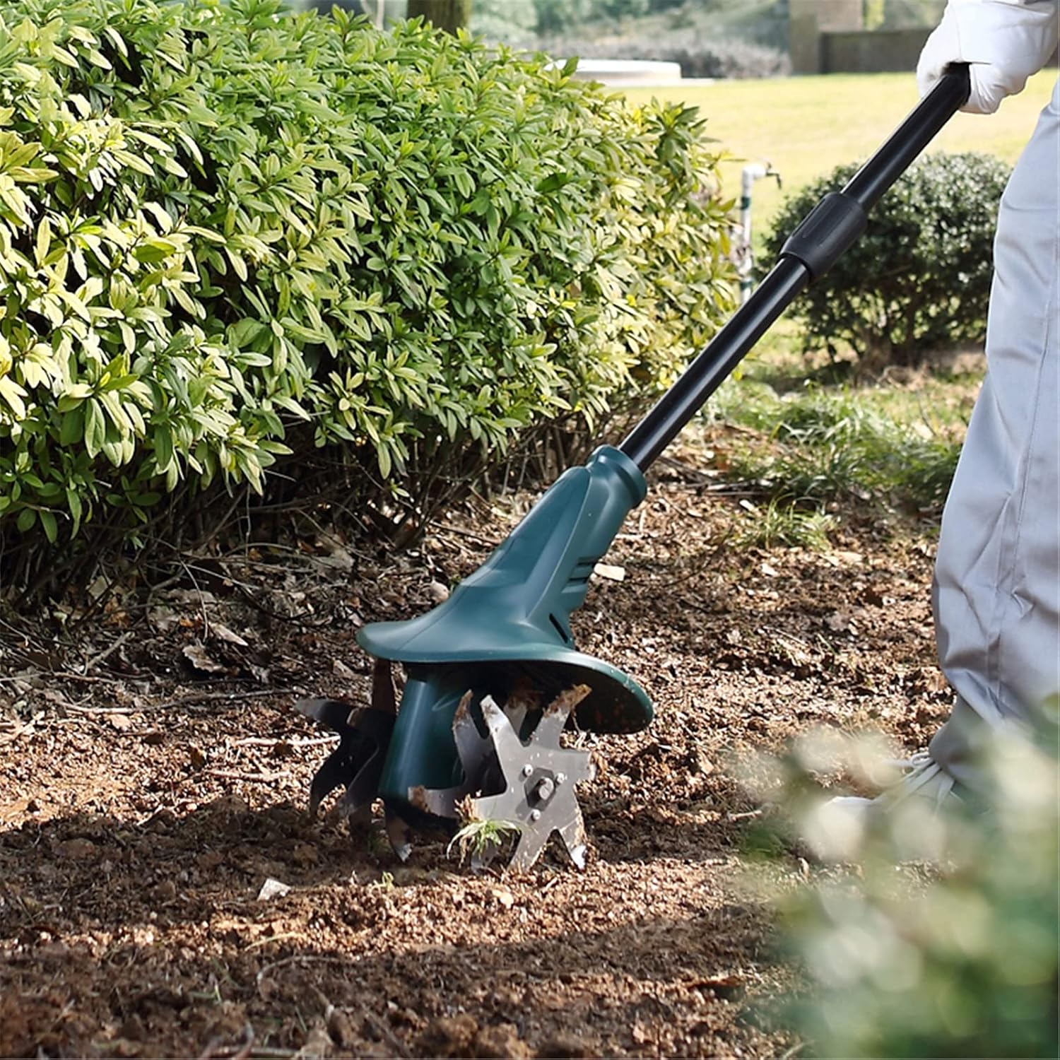 18V Tiller Garden Rotary Mini Cultivator Machine Cordless Garden Power Tool Professional Portable Cultivator for Vegetable Plots, Greenhouses,Two batteries: Home Improvement