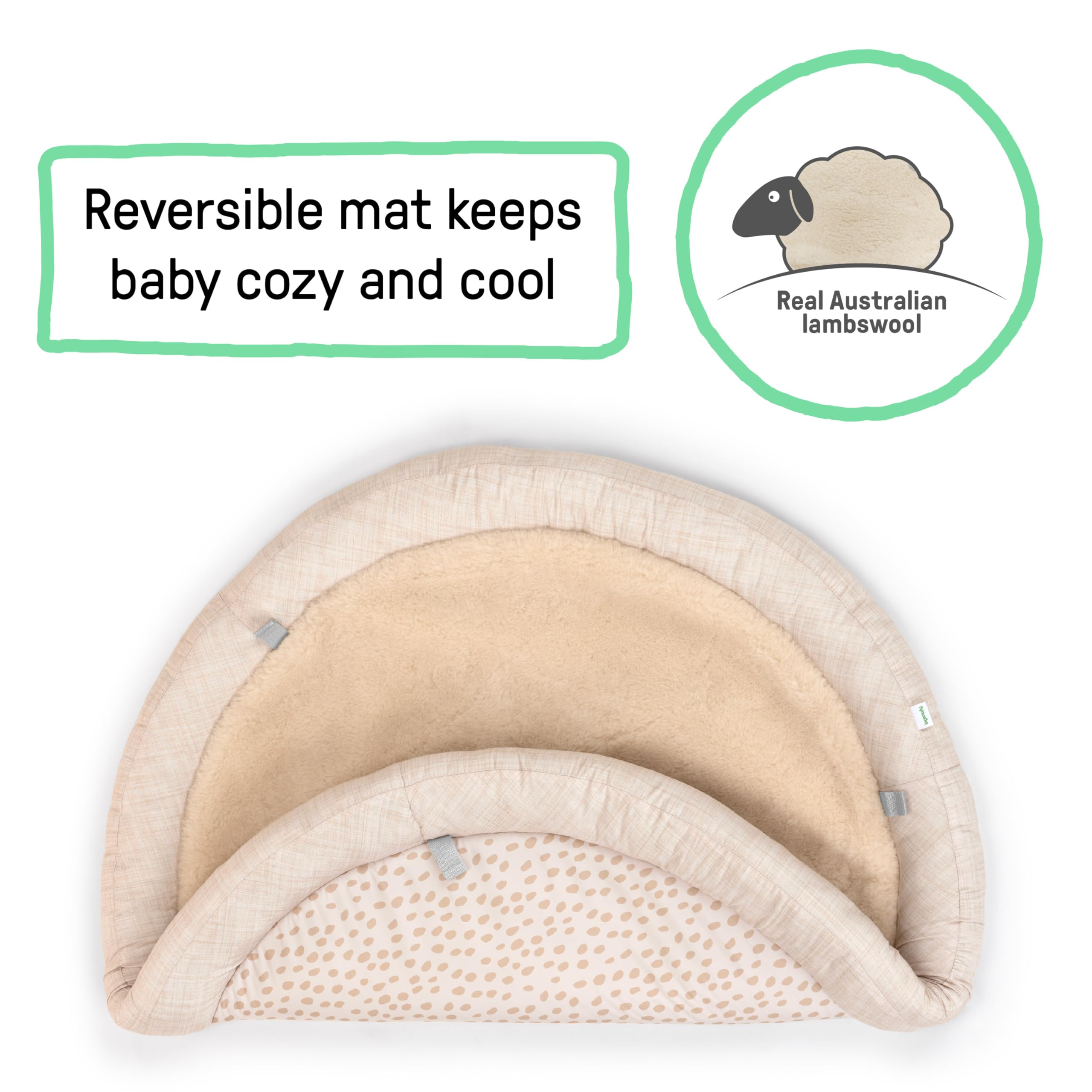 Ingenuity Every Season Plush Lambswool Baby Play Gym and Play Mat, Breathable, Tummy Time Mat, 0+ Months - Natural