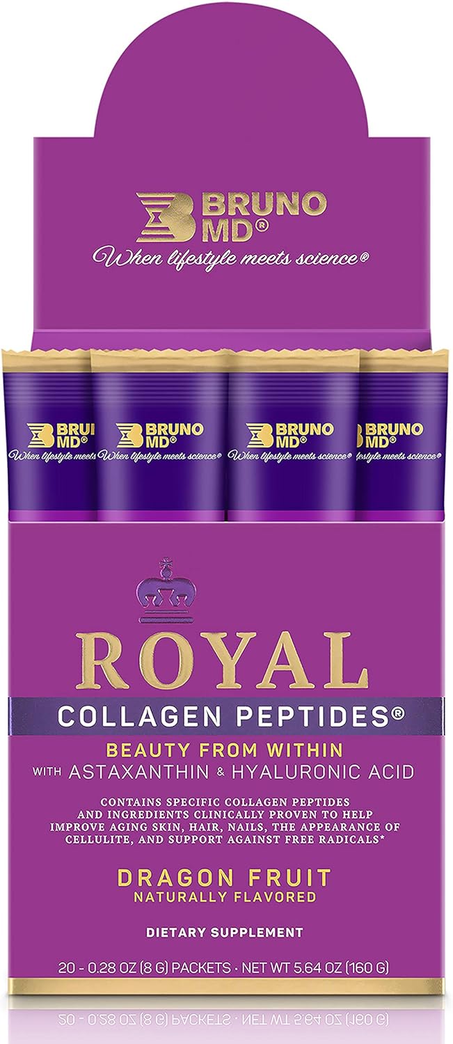 Bruno MD Royal Collagen Peptides - Beauty from Within, Clinically Proven, Dietary Supplement, Improves Skin & The Look of Hair, Nails & Cellulite,Blended with Vitamin C (Dragon Fruit): Health & Personal Care
