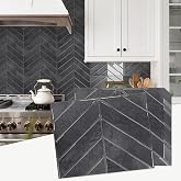 STICKGOO Herringbone Peel and Stick Backsplash, Shiny Black, 10 Sheets | 12.6 x 9.7 in, Thicker Rectangular Vinyl Stick-On Wall Tiles, Easy Alignment, Waterproof, Easy to Clean, Kitchen/Bathroom