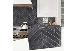 STICKGOO 10 Sheets Thicker Herringbone Peel and Stick Backsplash, 12.6”×9.7” Stick on Wall Tiles, Self Adhesive Tile Sticker for Kitchen Backsplash and Bathroom, Shiny Black with Dark Grey Grout