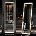 LVSOMT Full Length Mirror with LED Lights, Full Body Mirror, Free Standing Floor Mirror, Wall Mounted Lighted Mirror, Light Up Mirror w/ 3 Color Lighting for Bedroom Living Room (63"x20", Black)