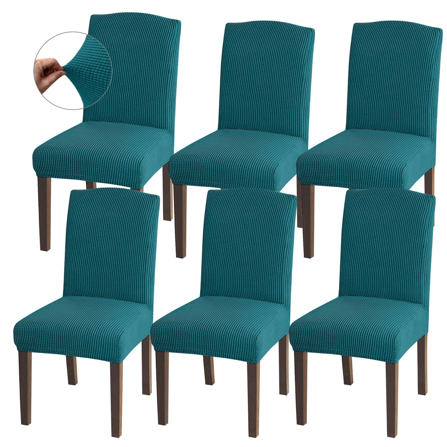 Granbest High Stretch Dining Chair Slipcovers, Universal Fit Jacquard Parson Dining Chair Covers, Removable Chair Protectors for Dining Room, Kitchen, Restaurant and Hotel (Set of 6, Blackish Green)