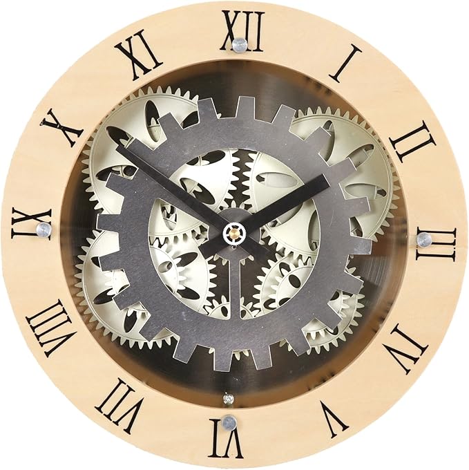 30cm Moving Gear Wall Clock with Wooden Dial Ring Amazon.co.uk