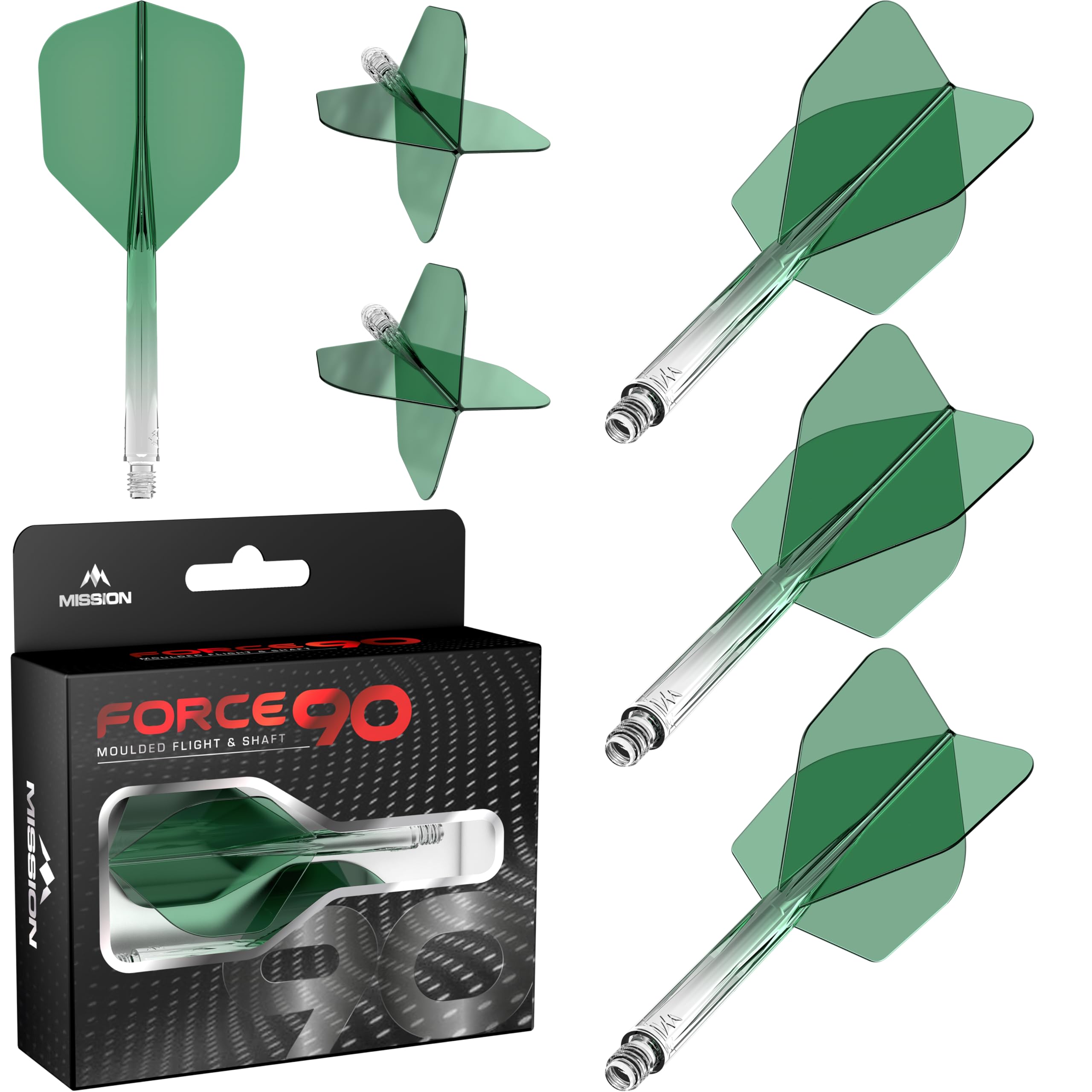 Mission Darts Force 90 | Integrated Precision Moulded Dart Flight And Shaft System, Pack of 3 Professional Highly Durable Combined Dart Flights And Stems | Standard No.6