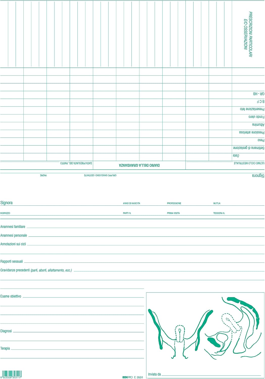 EDIPRO - E3531-50 Double Gynecologists Cards (Green Color) f.to 29,7x21