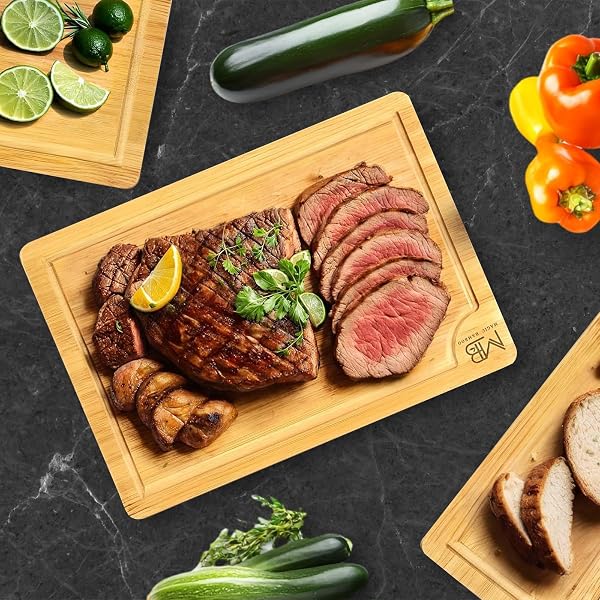 MAGIC BAMBOO PREMIUM BAMBOO CUTTING BOARD FOR KITCHEN – CHOPPING BLOCK DURABLE WOODEN CHOPPING BOARDS WITH DEEP JUICE GROOVES & BUILT-IN HANDLES, PERFECT FOR MEAT, VEGETABLES, AND CHARCUTERIE