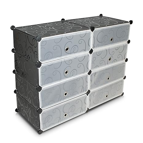 Schuh Steckschrank - 8 Modulfächer, Schwarz / Weiss - Frei gestaltbares DIY Regalsystem - Grinscard