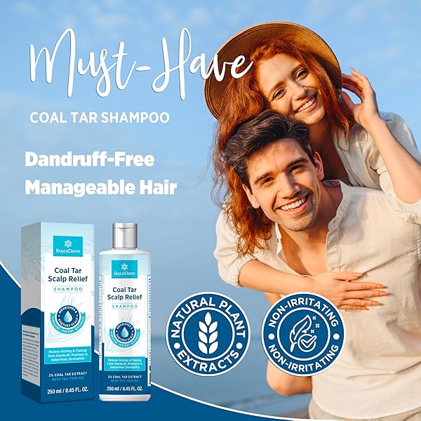 ROYCEDERM COAL TAR DANDRUFF SHAMPOO: EXTRA STRENGTH 2% COAL TAR EXTRACT MEDICATED GEL FOR RAPID SCALP HAIR RELIEF TARGETS DANDRUFF, PSORIASIS, AND SEBORRHEIC DERMATITIS – HYDRATING & NATURAL FRAGRANCE
