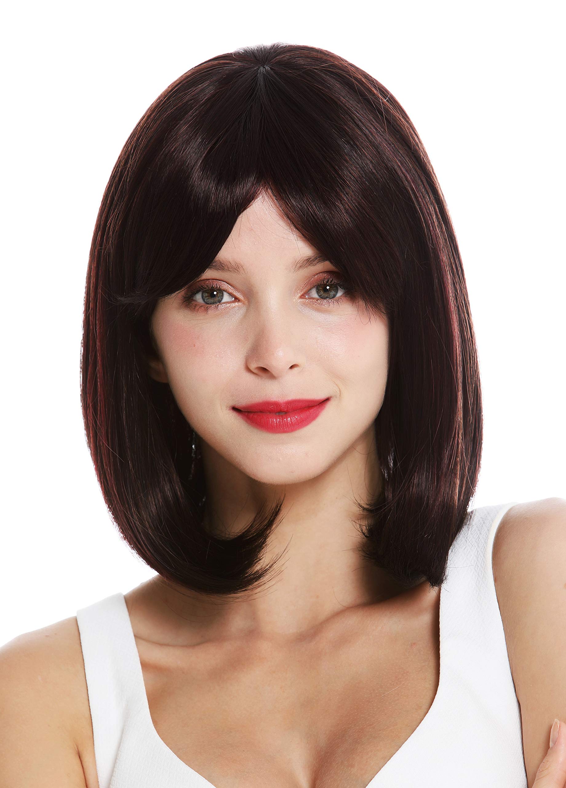 WIG ME UP - VK-3-1BSP33H99J quality women's wig short shoulder length long bob sleek Balayage black mahogany red highlights highlighted